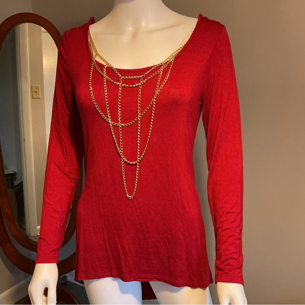 Body Central Scarlet Top with Gold Chain Detail